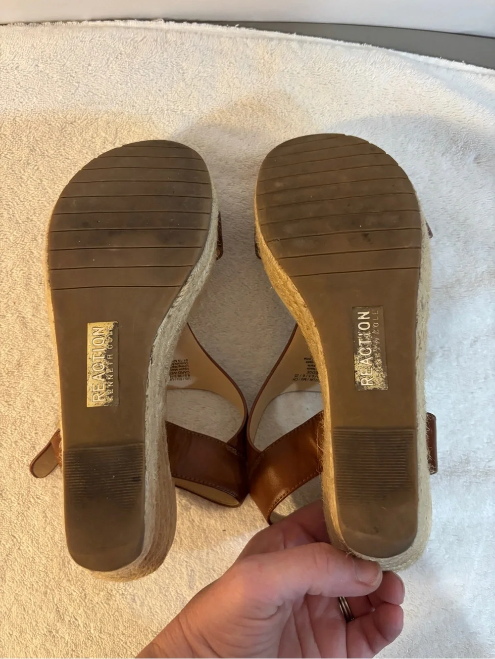 Brown Leather Wedge Sandals with Buckle
